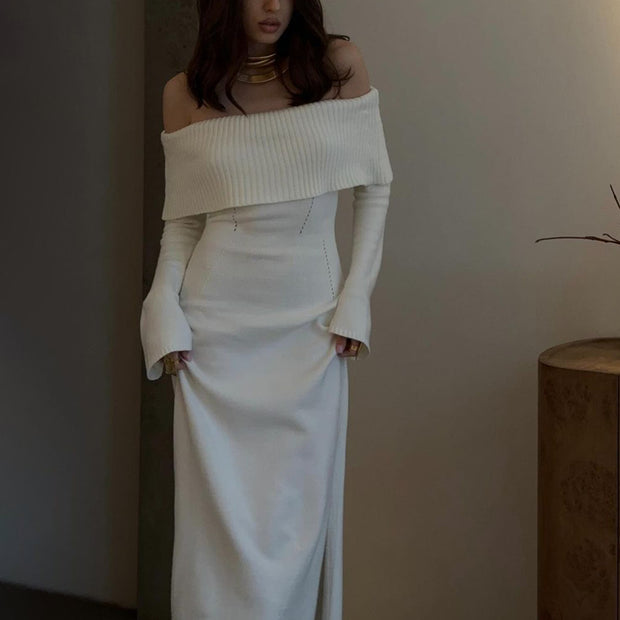 Sexy Boat Neck Knitted Dress