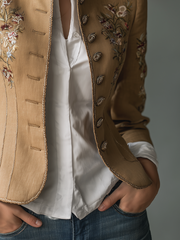 Retro Contrast Trim Floral Embroidered Jacket