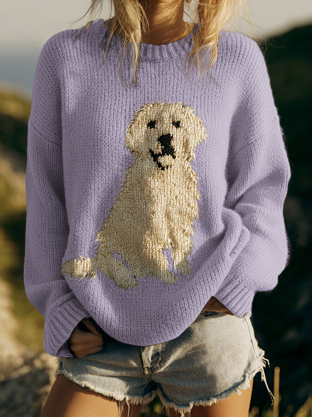 Classic Fuzzy Golden Retriever Dog Felt Cozy Knit Sweater
