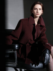 French Minimalist Chic Wool Coat for Women – Double-Faced Cashmere Overcoat with Lapel and Metal Buttons, Fall Winter Elegant Outerwear