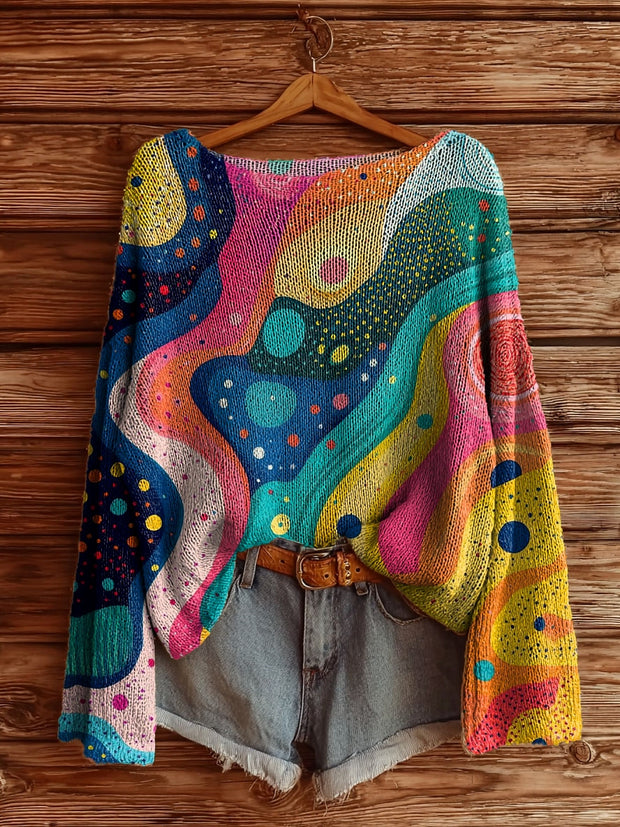 Women's Colorful Irregular Ripple Pattern Art Print Casual Pullover Sweater
