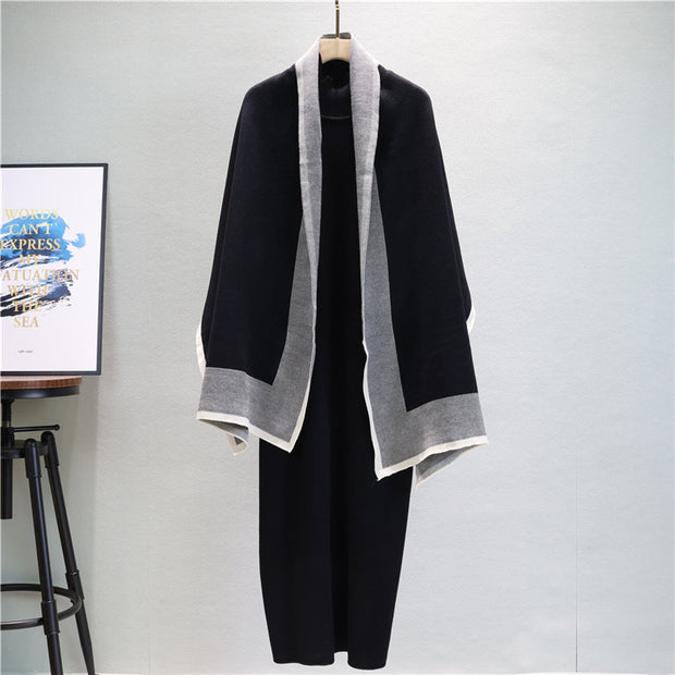 Autumn and winter shawl coat knitted dress two-piece set