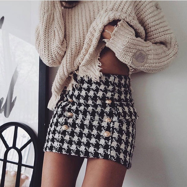 Autumn And Retro Winter Elegant Plaid Skirt