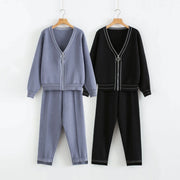 Fashion Simply V-neck Zipped Knit Two-piece Set