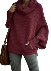 2024 Fall sale!!🍁Cowl Neck Batwing Sleeve Pullover Sweater with Pockets