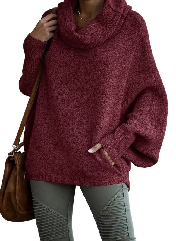 2024 Fall sale!!🍁Cowl Neck Batwing Sleeve Pullover Sweater with Pockets
