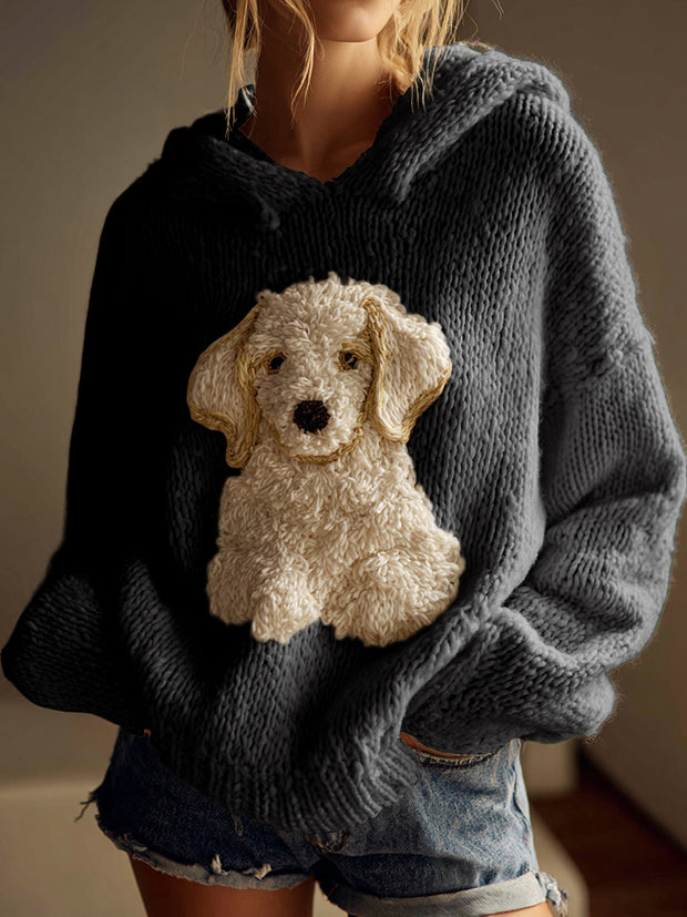 Classic Fuzzy Golden Retriever Dog Felt Cozy Knit Hooded Sweater