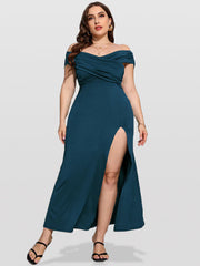 Plus Ruched Crisscross Slit Mermaid Maxi Dress