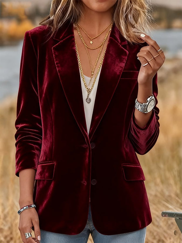 Women's Casual Solid Color Velvet Blazer