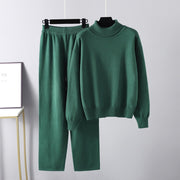 Versatile knitted top and casual pants two-piece set