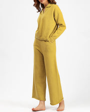 Polo collar sweater and wide-leg pants two-piece set