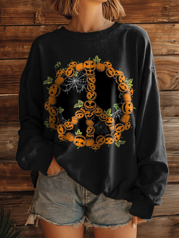 Hippie Halloween Pumpkin Vintage Art Print Casual Sweashirt