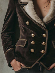 Velvet Double-Breasted Jacket With Full Fur Lining – Deep Espresso