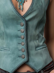 Mint Green Microsuede Bohemian Fitted Vest