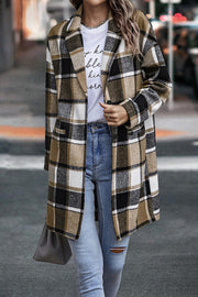 Wearshes Checked Long Sleeve Casual Coat