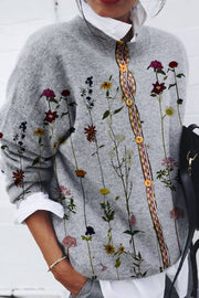 Fashion Brushed Floral Print Long Sleeve Cardigan