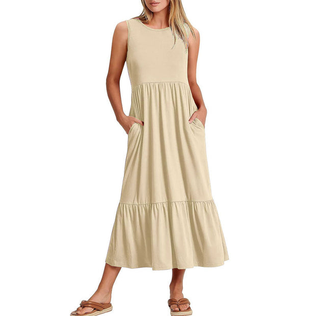 Women Summer Casual Sleeveless Pocket Sundress Maxi Long Beach Dresses