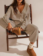 Classic Simple Solid Color Cardigan Set