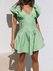V neck solid color dress