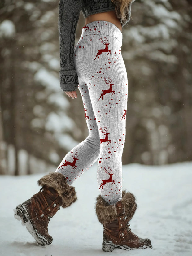 Christmas Reindeer Women's Printed Knitted Leggings