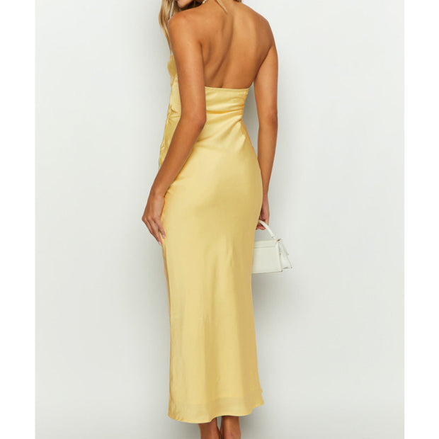 Yellow Satin Maxi Dress