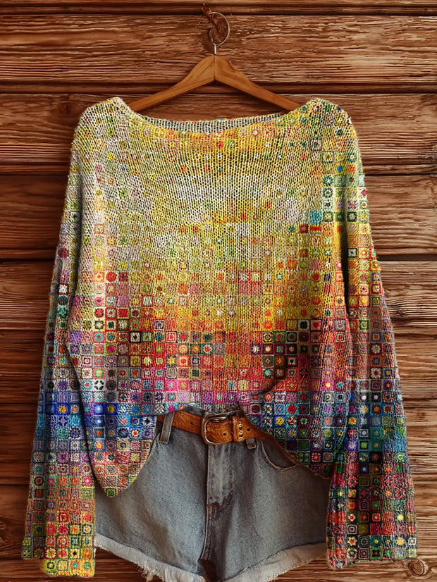 Women's Retro Abstraction Art Print Casual Pullover Sweater