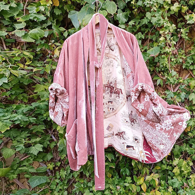 Simple Lined Vintage Urban Print Crop Kimono Duster