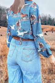 Ranch Horse Bow Denim Top