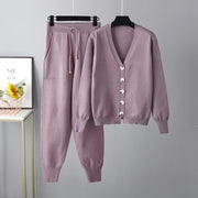 V-neck Cardigan Sweater Harem Pants Two-pieces Set