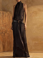 Elegant Plain High Neck Sleeveless Loose Maxi Tank Dress