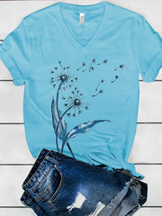 Dandelion Print Women's V-neck T-shirt