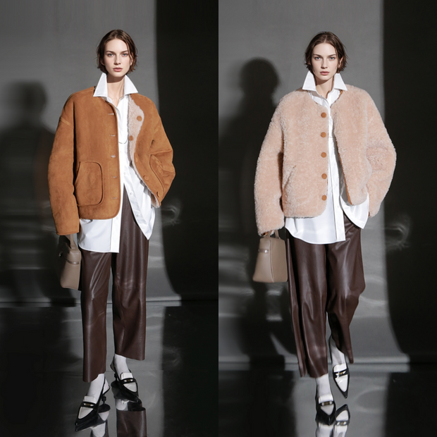 Reversible Suede Wool Coat for Women – Short Plush Jacket, Thick Warm Outerwear, Stylish Fall Winter New Arrival