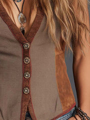 Vintage Bohemian Patchwork Suede Vest