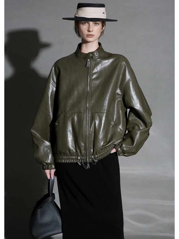 Women’s Sheepskin Leather Moto Jacket – Casual Chic Cropped Biker Style Short Coat for Autumn