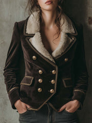 Velvet Double-Breasted Jacket With Full Fur Lining – Deep Espresso