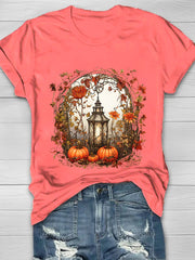 Autumn Pumpkin Printed Crew Neck Women's T-shirt