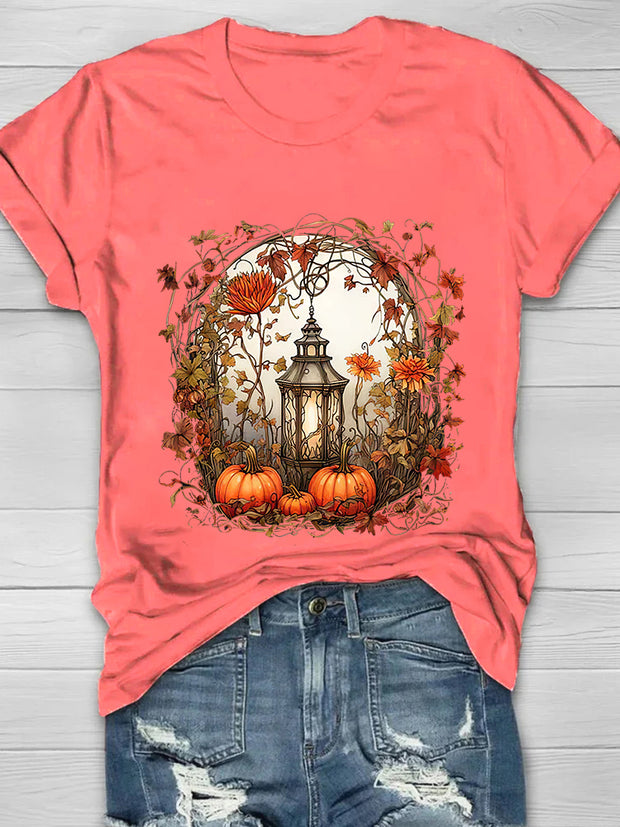 Autumn Pumpkin Printed Crew Neck Women's T-shirt