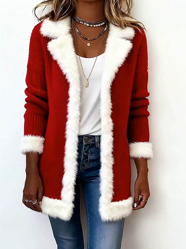 Women's Casual Christmas Patchwork Contrast Color Jacket