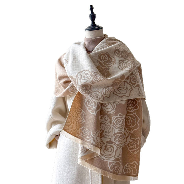 Camellia Cashmere Scarf Warm Neck Shawl Air Conditioning