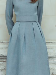 Vintage Tweed Long-Sleeved Midi Dress