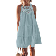 Summer Loose Lace Hollow  Sleeveless Short Dresses