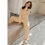 Simply Solid Color Long Sleeves Women Set