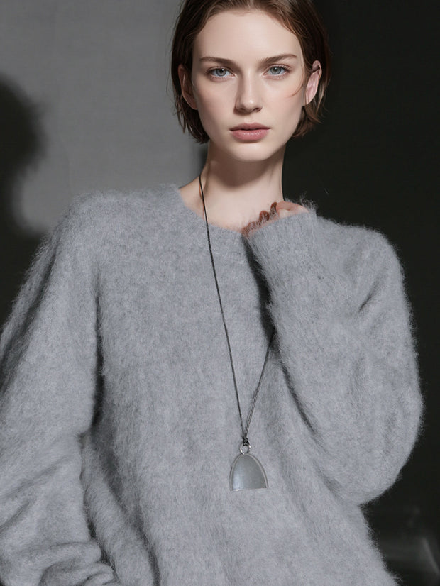 Luxury Seamless Wool Crew Neck Long Sleeve Knit Sweater – Soft and Cozy Wool Fleece with an Elegant Lazy Chic Vibe