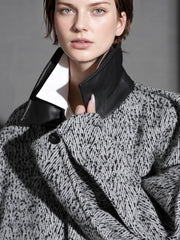 Designer Wool Coat for Women – Double-Faced Herringbone Snowflake Pattern Short Jacket with Leather Collar, Korean Style Winter Outerwear