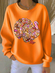Women's Retro Thanksgiving Print Round Neck Sweatshirt