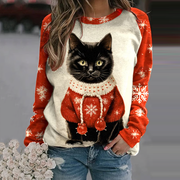 Vintage Meowy Christmas Snowflake Warmth Cat Pattern Print Ladies Sweatshirt