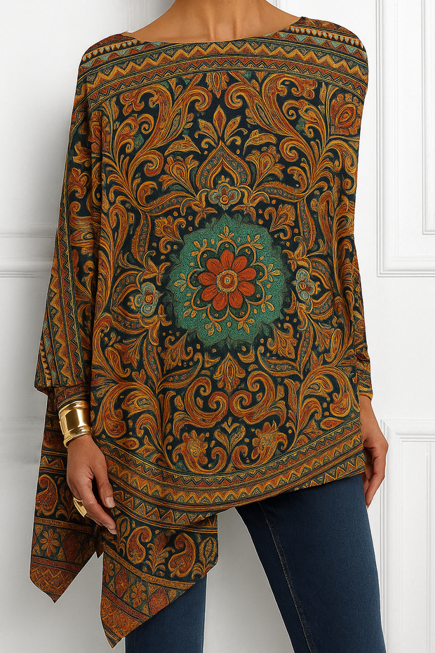 Women's Ethnic Long Sleeve Shirt Crew Neck Daily Casual Top