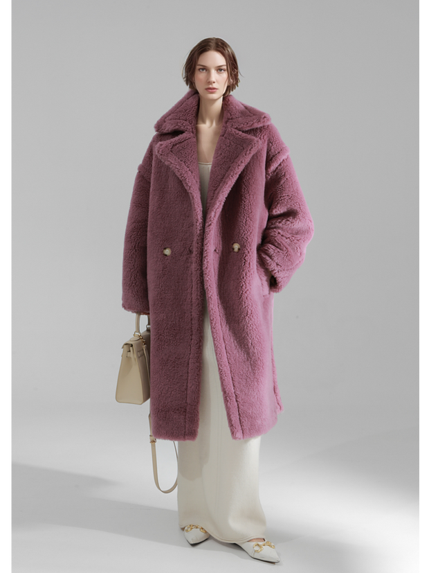 Oversized Teddy Fleece Coat for Women – Thick Shearling Jacket with Full Lining and Alpaca Wool Blend for Fall Winter