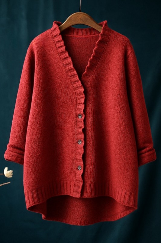 Women's Casual  Ruffle Cardigan Sweater