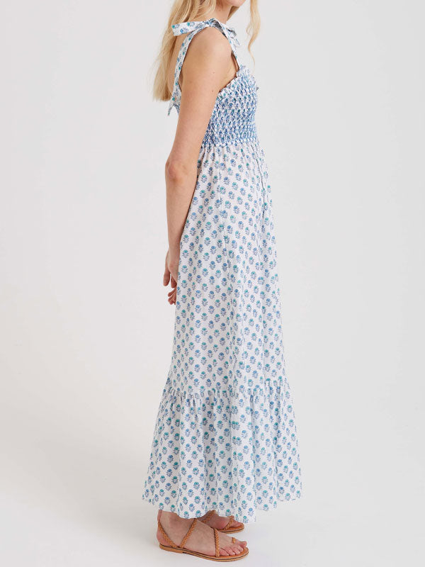 Tie up pleated maxi dress